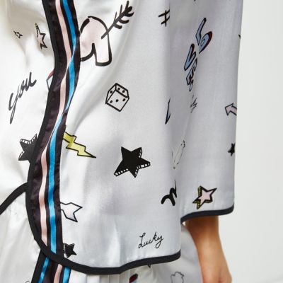 Cream abstract print pyjama top